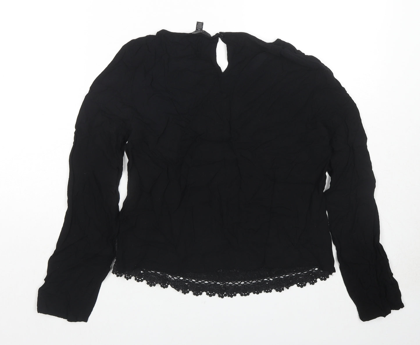 Mani Womens Black Polyester Basic Blouse Size M Round Neck