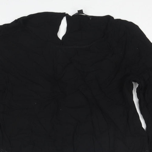 Mani Womens Black Polyester Basic Blouse Size M Round Neck