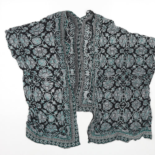 New Look Womens Green V-Neck Geometric Viscose Cape Jumper Size 8