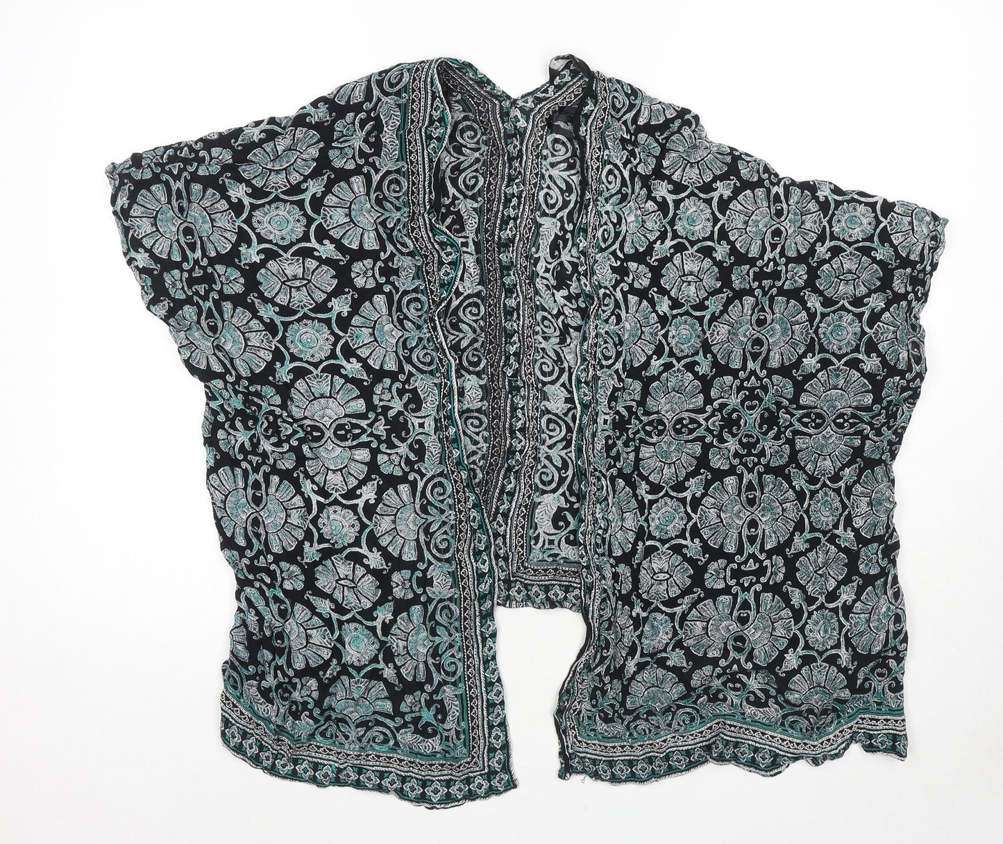 New Look Womens Green V-Neck Geometric Viscose Cape Jumper Size 8