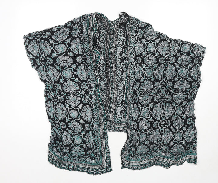 New Look Womens Green V-Neck Geometric Viscose Cape Jumper Size 8