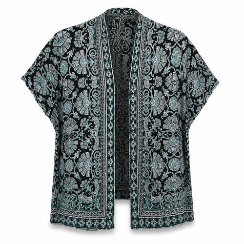 New Look Womens Green V-Neck Geometric Viscose Cape Jumper Size 8