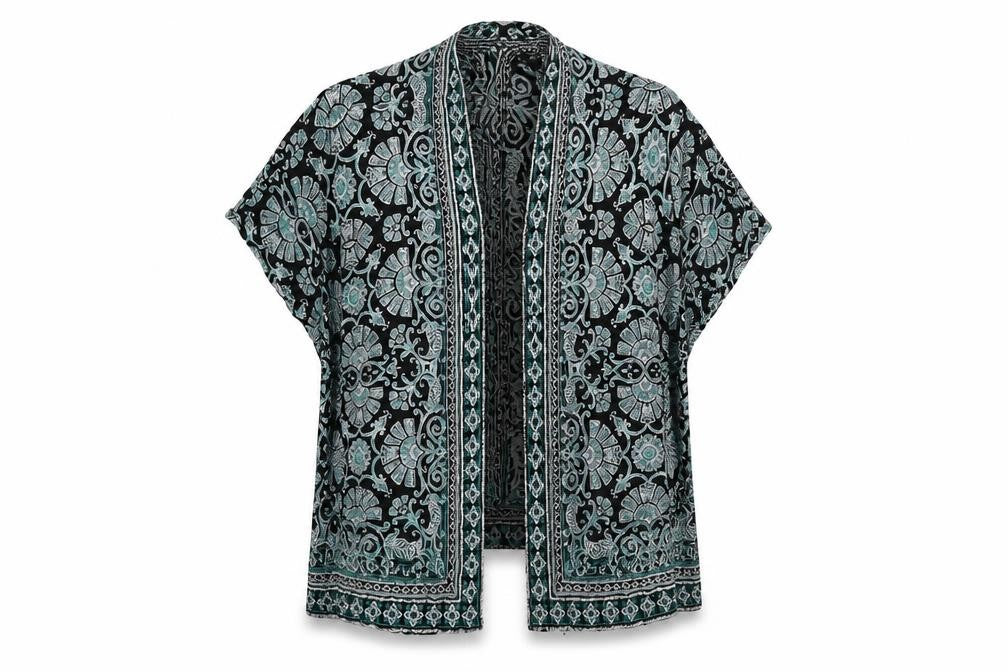 New Look Womens Green V-Neck Geometric Viscose Cape Jumper Size 8