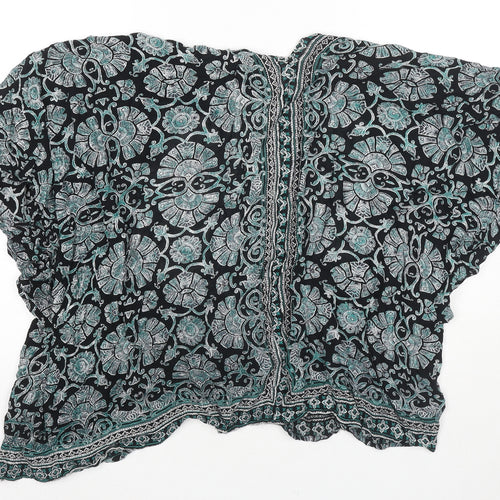New Look Womens Green V-Neck Geometric Viscose Cape Jumper Size 8