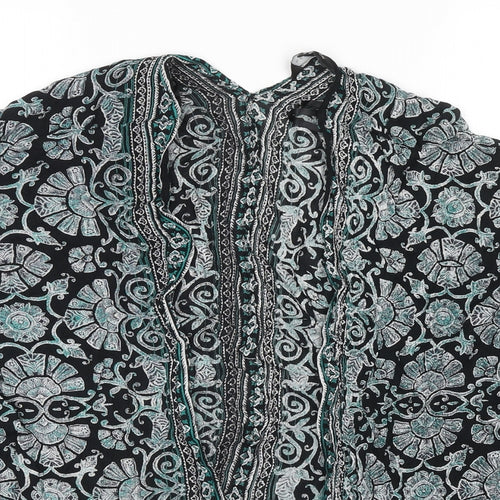 New Look Womens Green V-Neck Geometric Viscose Cape Jumper Size 8