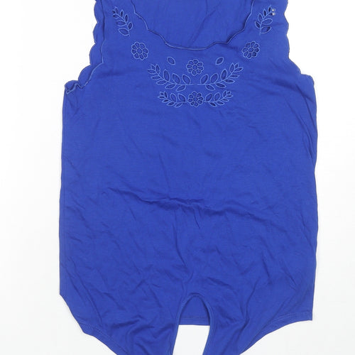 New Look Womens Blue Polyester Basic Tank Size 8 Round Neck - Tie Detail, Embraided Detail