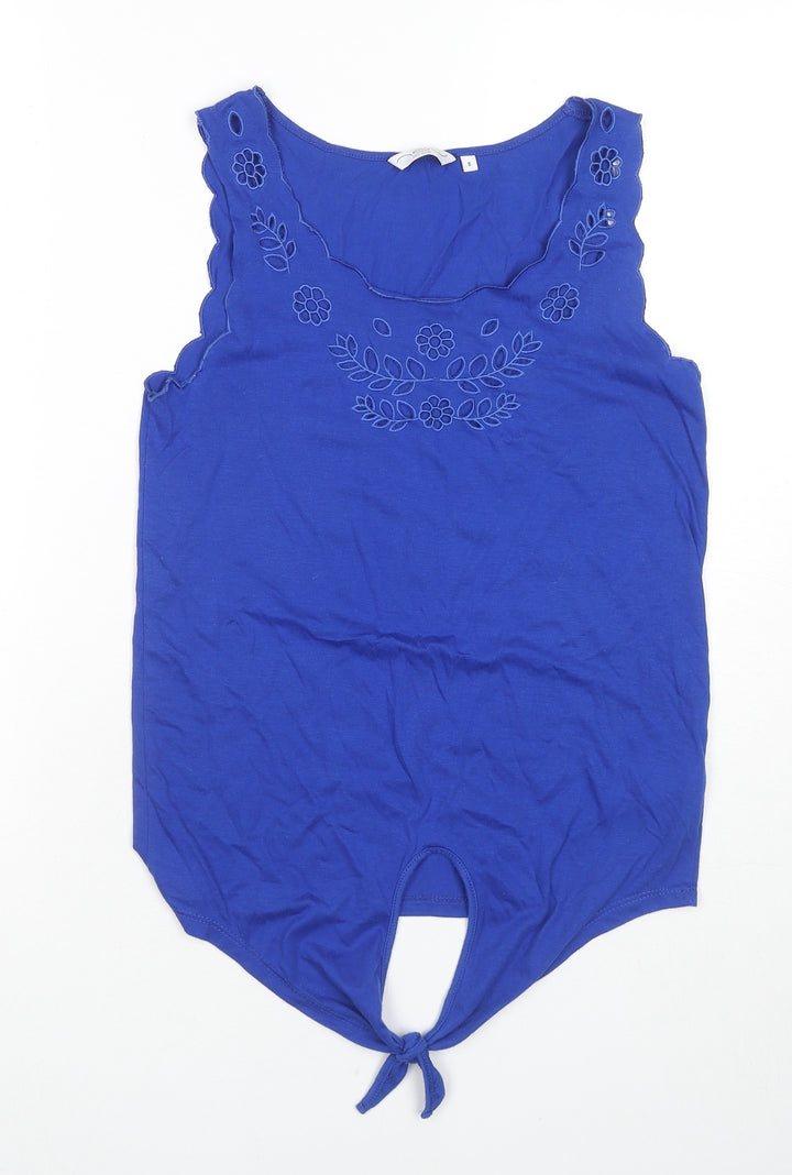 New Look Womens Blue Polyester Basic Tank Size 8 Round Neck - Tie Detail, Embraided Detail
