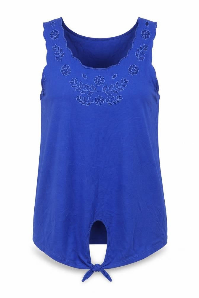 New Look Womens Blue Polyester Basic Tank Size 8 Round Neck - Tie Detail, Embraided Detail