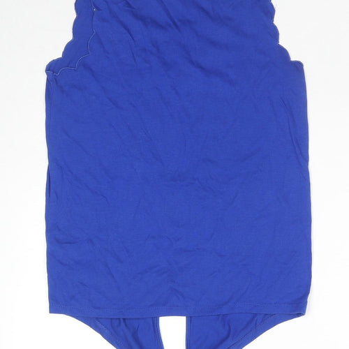 New Look Womens Blue Polyester Basic Tank Size 8 Round Neck - Tie Detail, Embraided Detail