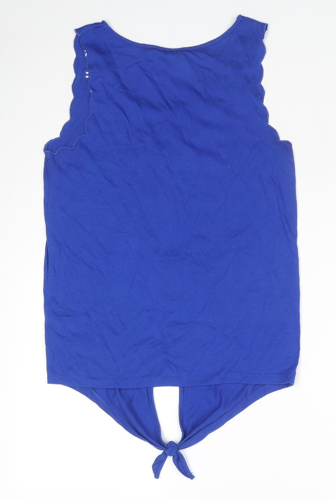 New Look Womens Blue Polyester Basic Tank Size 8 Round Neck - Tie Detail, Embraided Detail