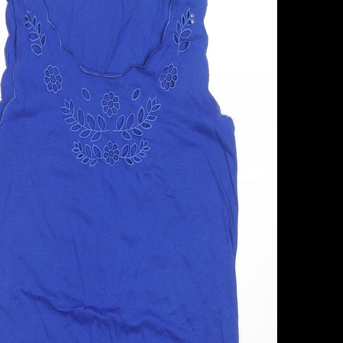 New Look Womens Blue Polyester Basic Tank Size 8 Round Neck - Tie Detail, Embraided Detail