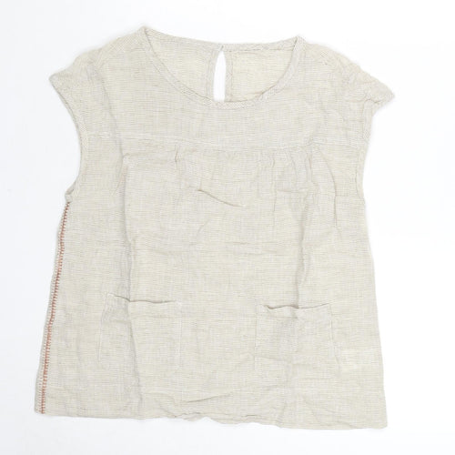 Wrap London Womens Beige Linen Basic Tank Size 8 Round Neck