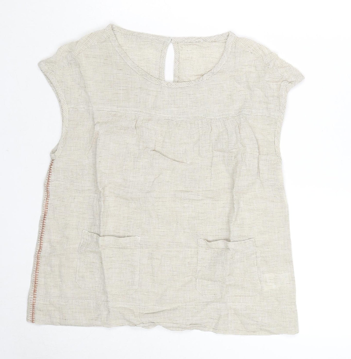 Wrap London Womens Beige Linen Basic Tank Size 8 Round Neck