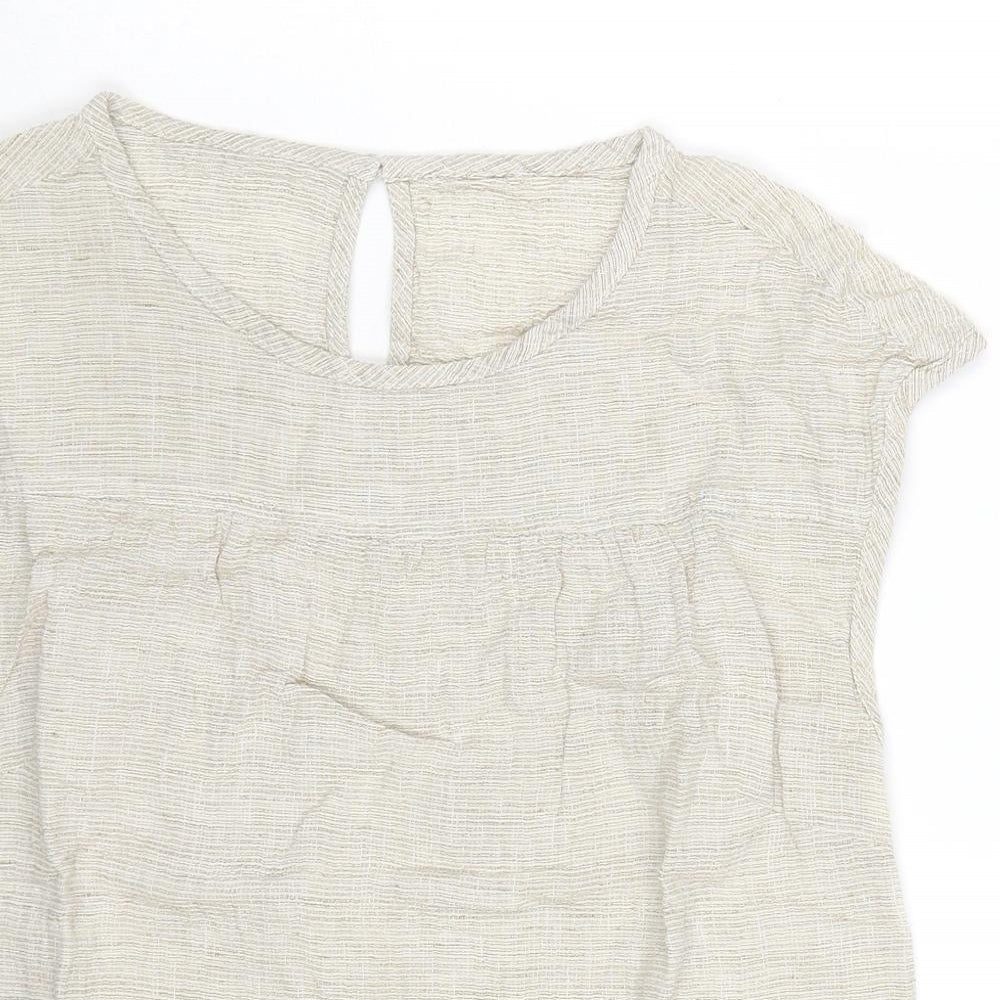 Wrap London Womens Beige Linen Basic Tank Size 8 Round Neck