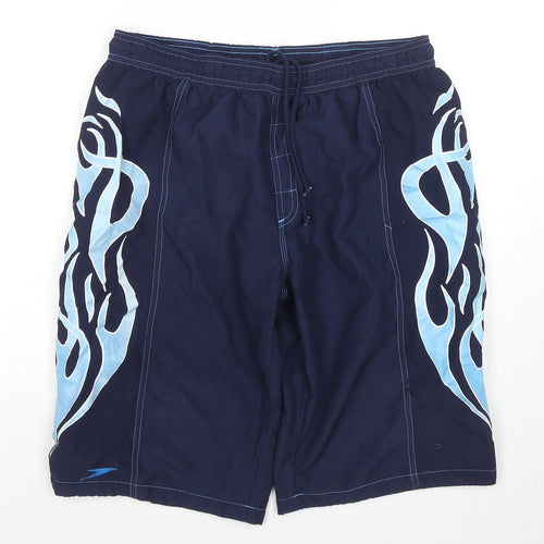 Speedo Boys Blue Polyester Utility Shorts Size XL L12 in Regular Drawstring - Flames Swim Shorts Label Size YBXL