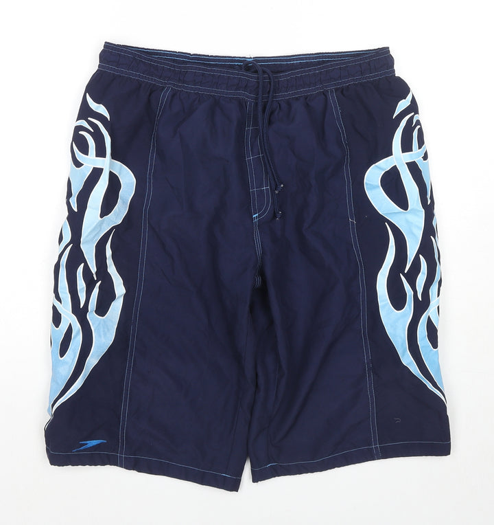 Speedo Boys Blue Polyester Utility Shorts Size XL L12 in Regular Drawstring - Flames Swim Shorts Label Size YBXL