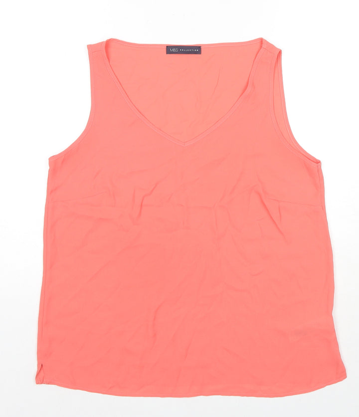Marks and Spencer Womens Orange Polyester Basic Tank Size 14 V-Neck