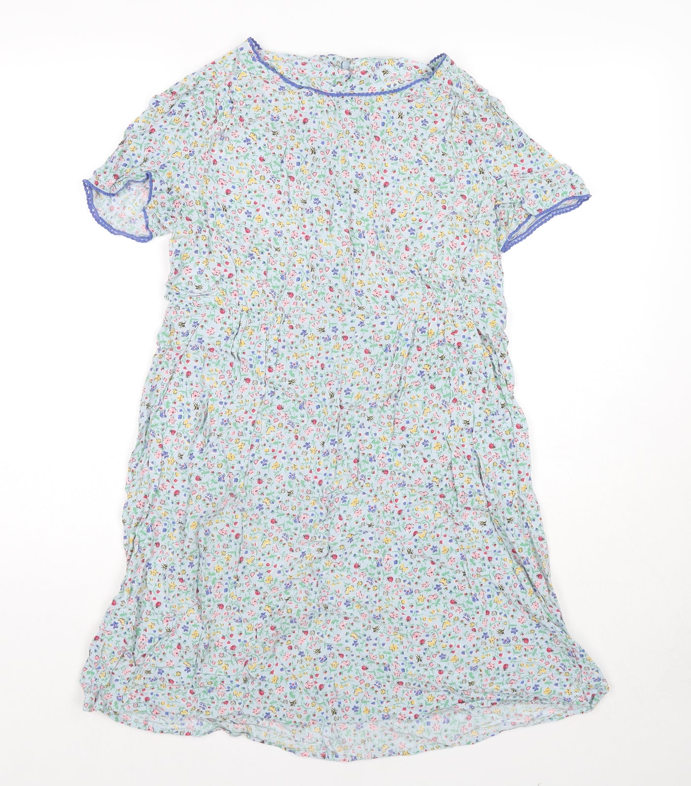 Cath Kidston Womens Blue Floral Polyester A-Line Size 12 Round Neck Zip - Bees Ladybugs