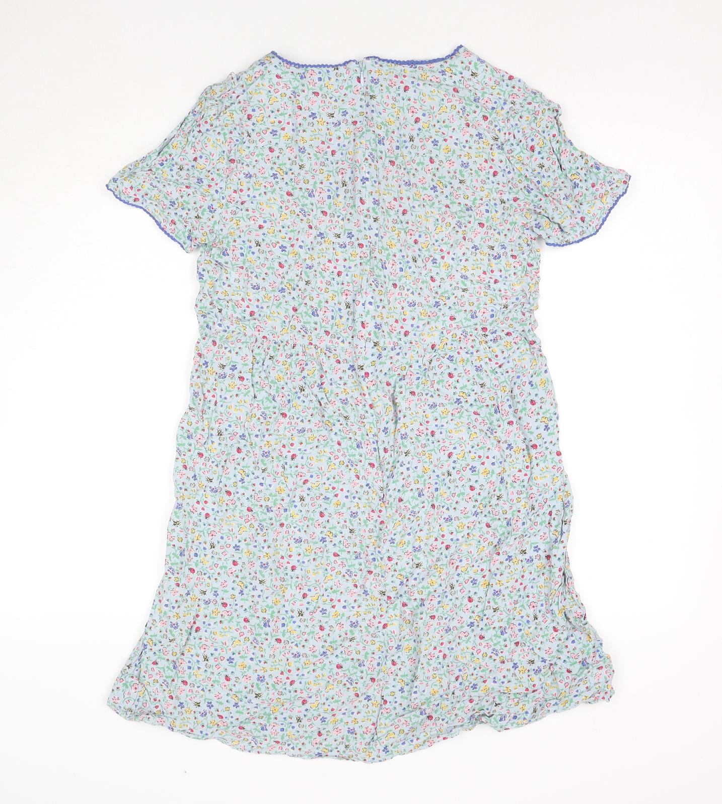 Cath Kidston Womens Blue Floral Polyester A-Line Size 12 Round Neck Zip - Bees Ladybugs
