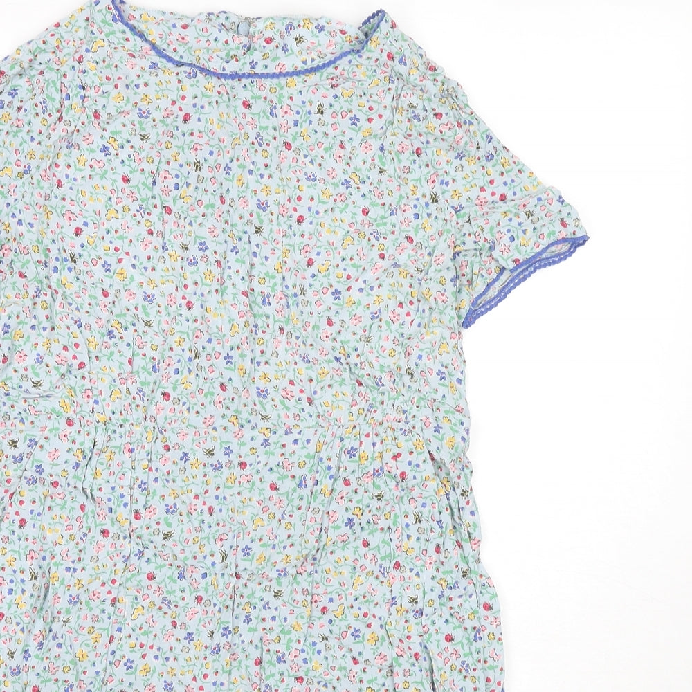 Cath Kidston Womens Blue Floral Polyester A-Line Size 12 Round Neck Zip - Bees Ladybugs