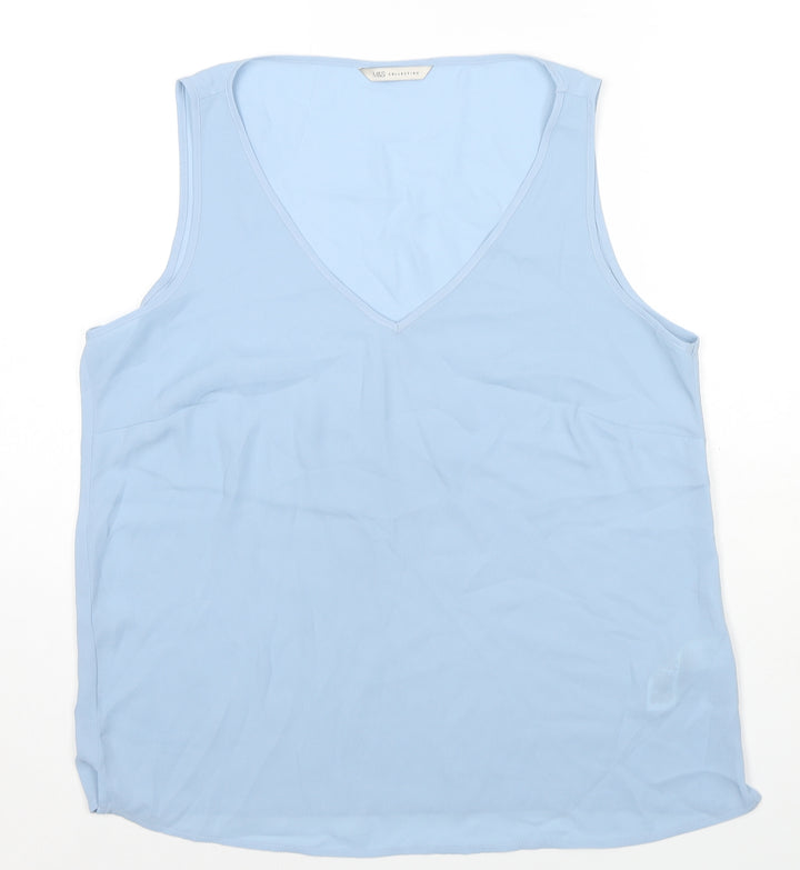 Marks and Spencer Womens Blue Polyester Basic Tank Size 14 V-Neck