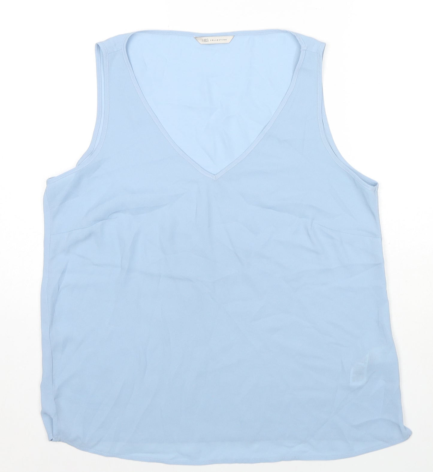 Marks and Spencer Womens Blue Polyester Basic Tank Size 14 V-Neck