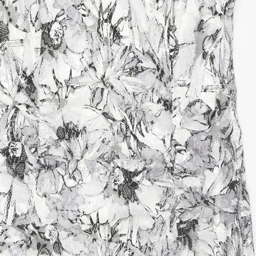 Roman Womens Grey Floral Polyester A-Line Size 14 V-Neck Pullover - Ruffle Detail