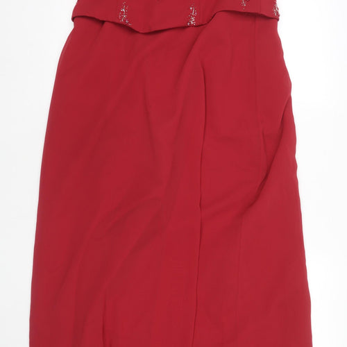Imogene Holland Womens Red Polyester Ball Gown Size 14 Sweetheart Zip - Beaded Detail
