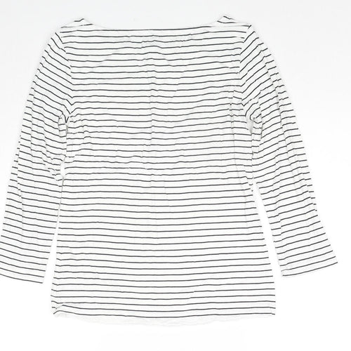Hobbs Womens White Striped Viscose Basic T-Shirt Size S Round Neck