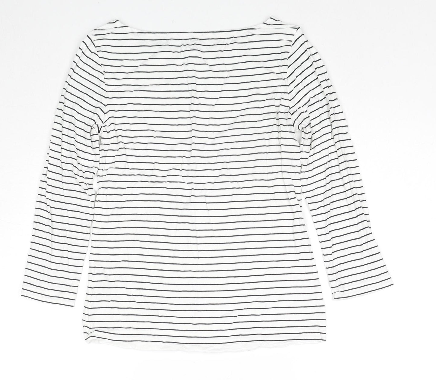 Hobbs Womens White Striped Viscose Basic T-Shirt Size S Round Neck