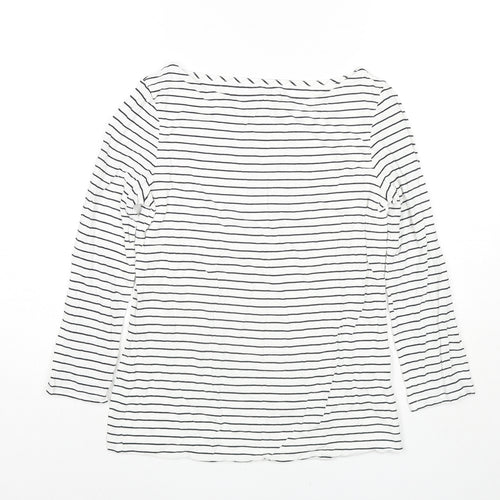 Hobbs Womens White Striped Viscose Basic T-Shirt Size S Round Neck
