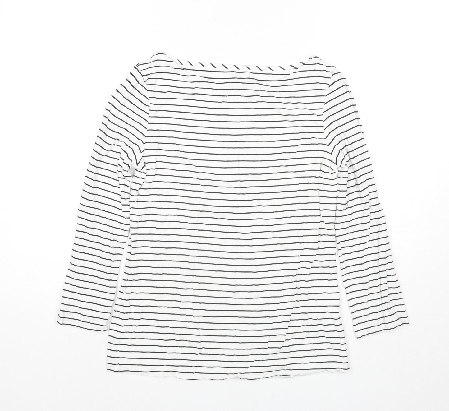 Hobbs Womens White Striped Viscose Basic T-Shirt Size S Round Neck