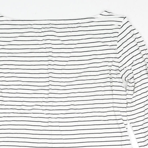 Hobbs Womens White Striped Viscose Basic T-Shirt Size S Round Neck