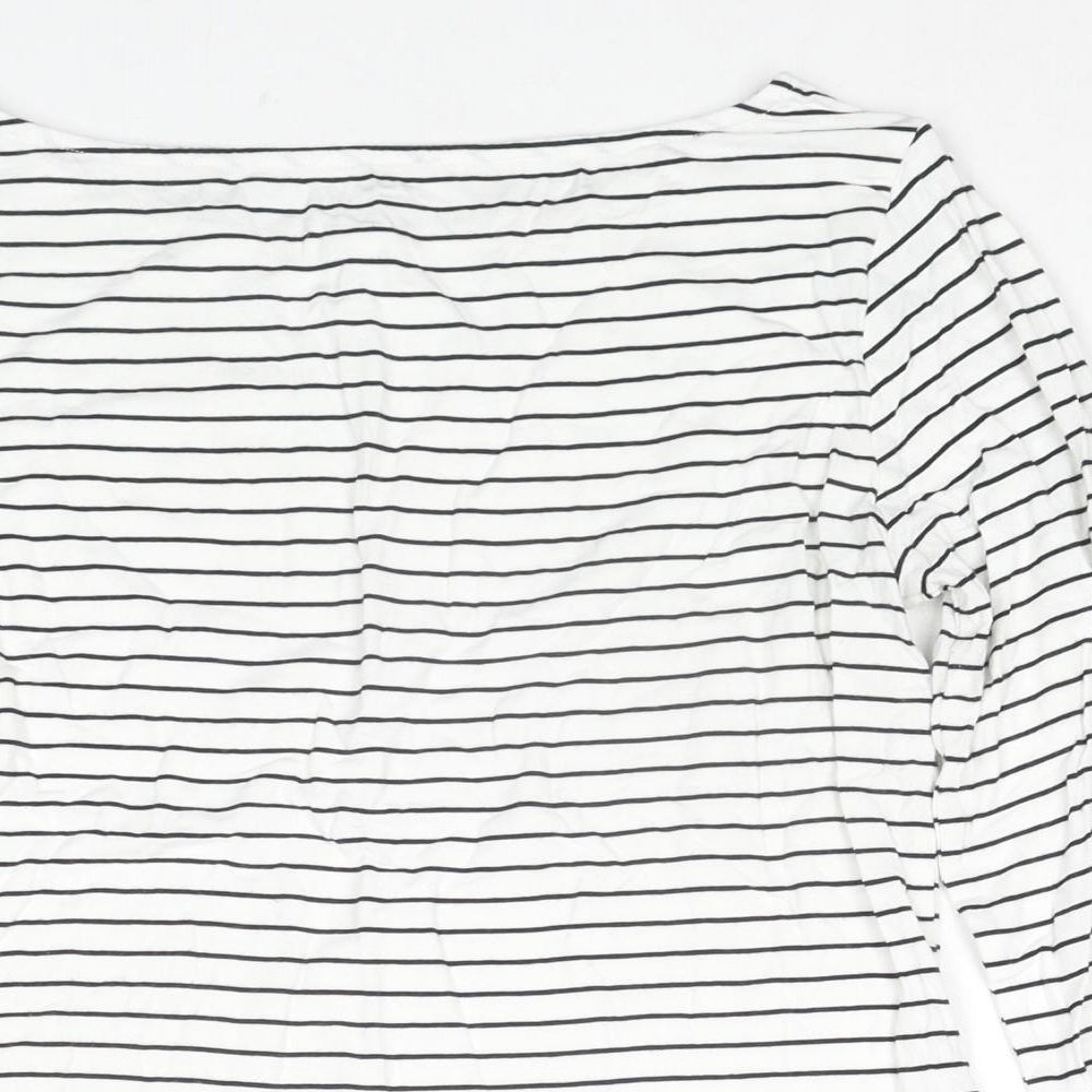Hobbs Womens White Striped Viscose Basic T-Shirt Size S Round Neck