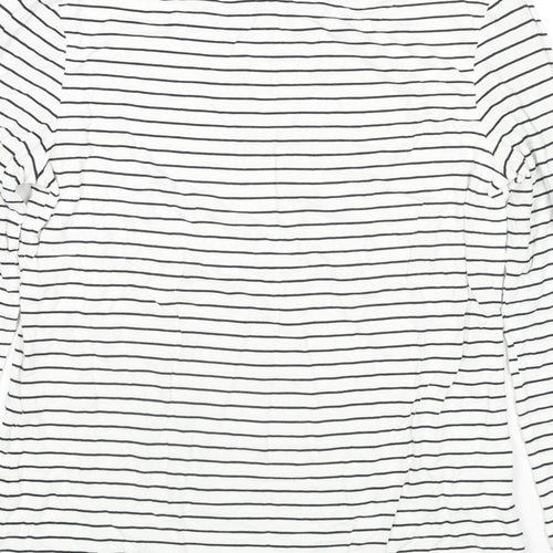 Hobbs Womens White Striped Viscose Basic T-Shirt Size S Round Neck
