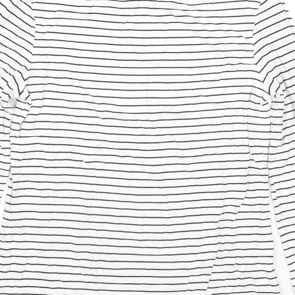 Hobbs Womens White Striped Viscose Basic T-Shirt Size S Round Neck