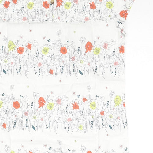 Lily & Me Womens White Floral Linen Basic T-Shirt Size 10 Round Neck