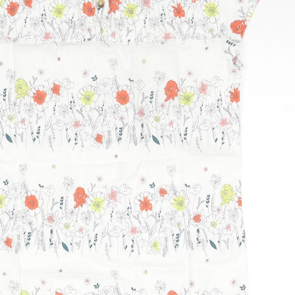 Lily & Me Womens White Floral Linen Basic T-Shirt Size 10 Round Neck
