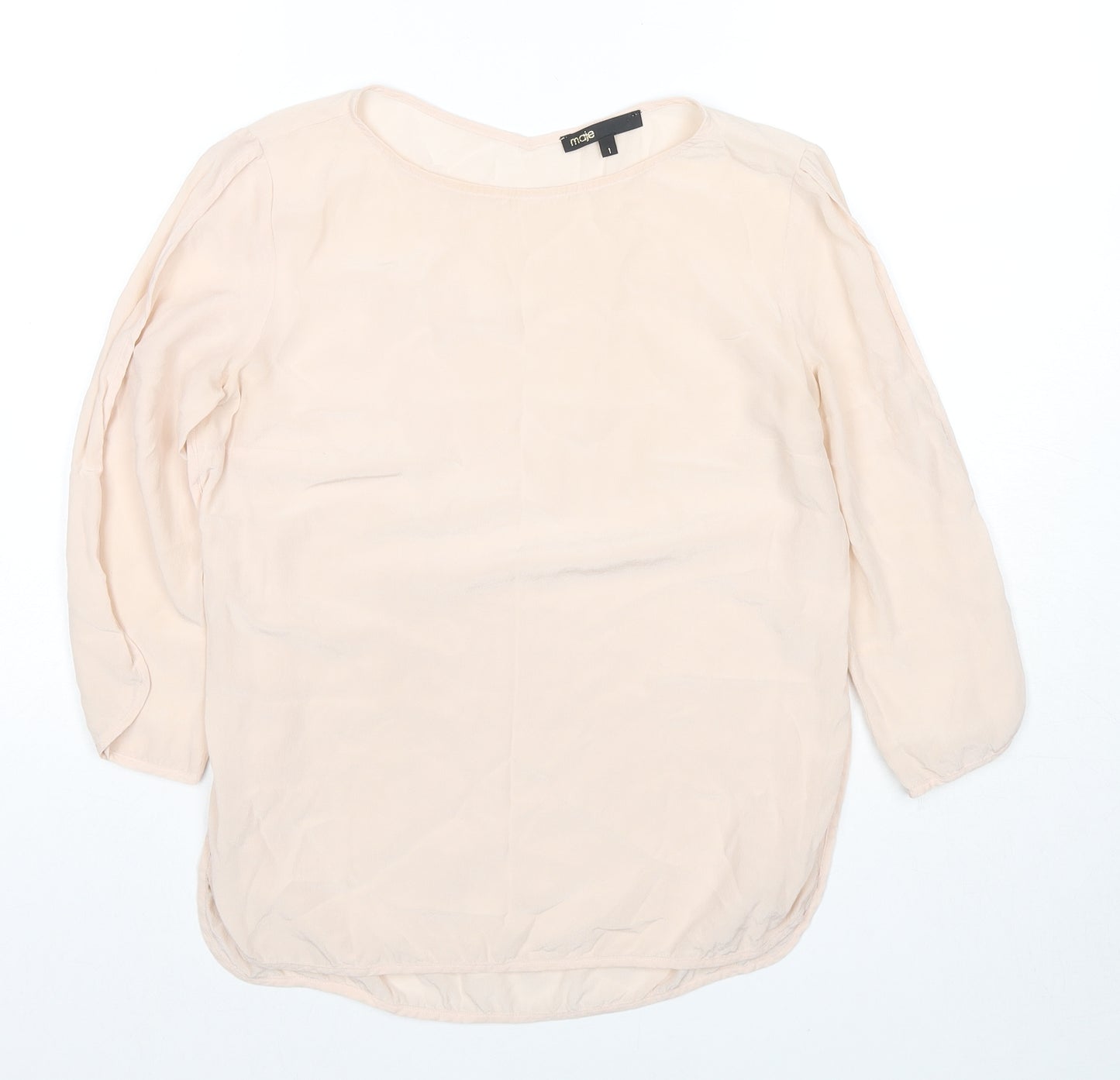 Maje Womens Beige Polyester Basic Blouse Size 8 Round Neck