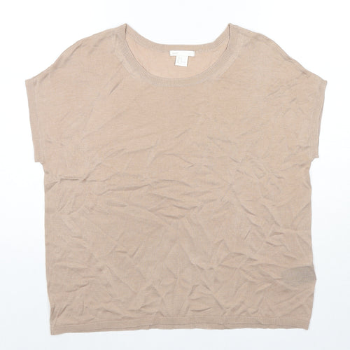 H&M Womens Beige Acrylic Jersey T-Shirt Size M Round Neck