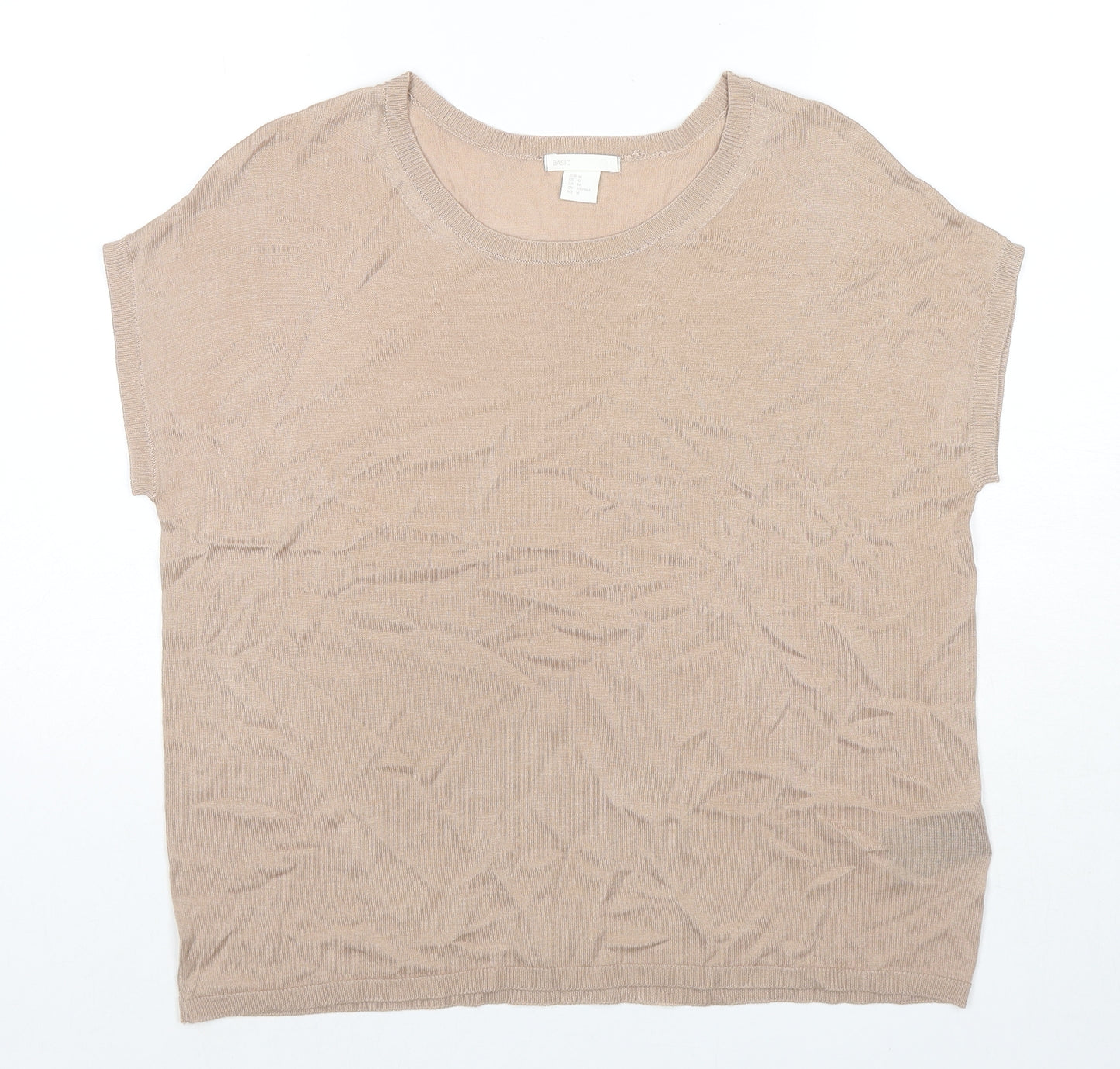 H&M Womens Beige Acrylic Jersey T-Shirt Size M Round Neck