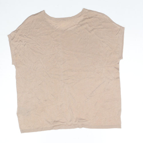 H&M Womens Beige Acrylic Jersey T-Shirt Size M Round Neck