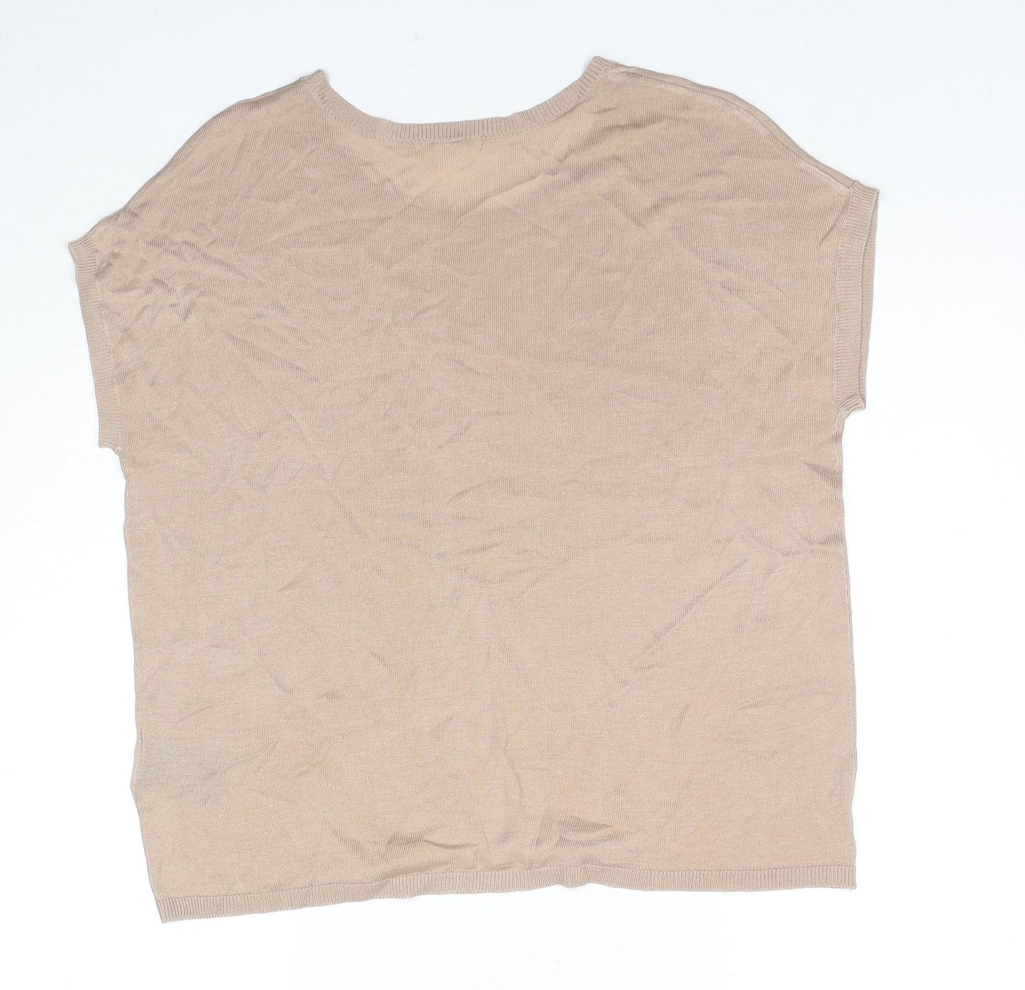 H&M Womens Beige Acrylic Jersey T-Shirt Size M Round Neck