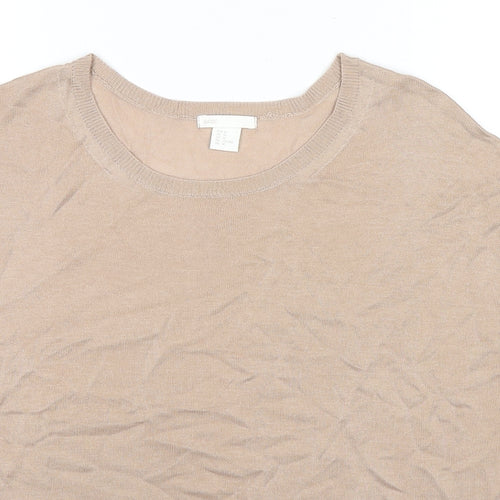 H&M Womens Beige Acrylic Jersey T-Shirt Size M Round Neck