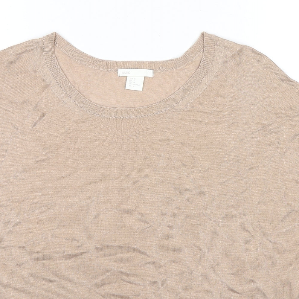 H&M Womens Beige Acrylic Jersey T-Shirt Size M Round Neck