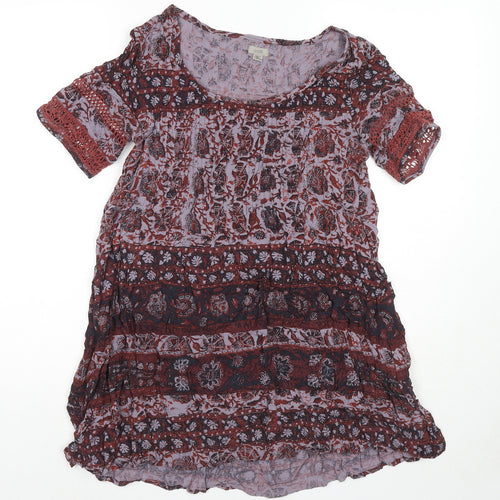 Ecote Womens Red Geometric Viscose Tunic T-Shirt Size S Round Neck