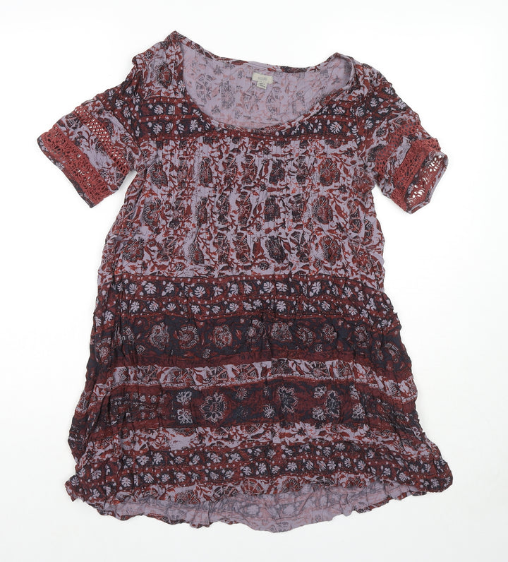 Ecote Womens Red Geometric Viscose Tunic T-Shirt Size S Round Neck