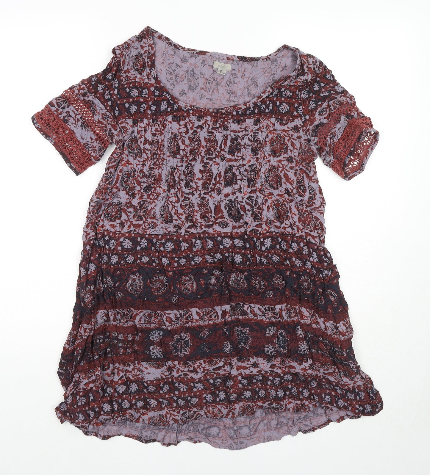Ecote Womens Red Geometric Viscose Tunic T-Shirt Size S Round Neck