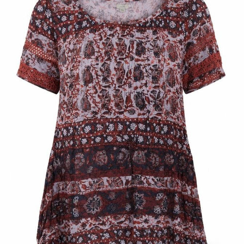Ecote Womens Red Geometric Viscose Tunic T-Shirt Size S Round Neck