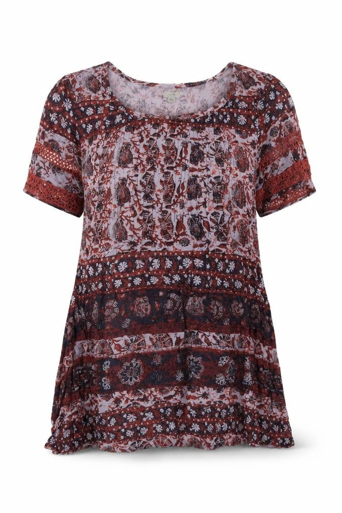 Ecote Womens Red Geometric Viscose Tunic T-Shirt Size S Round Neck